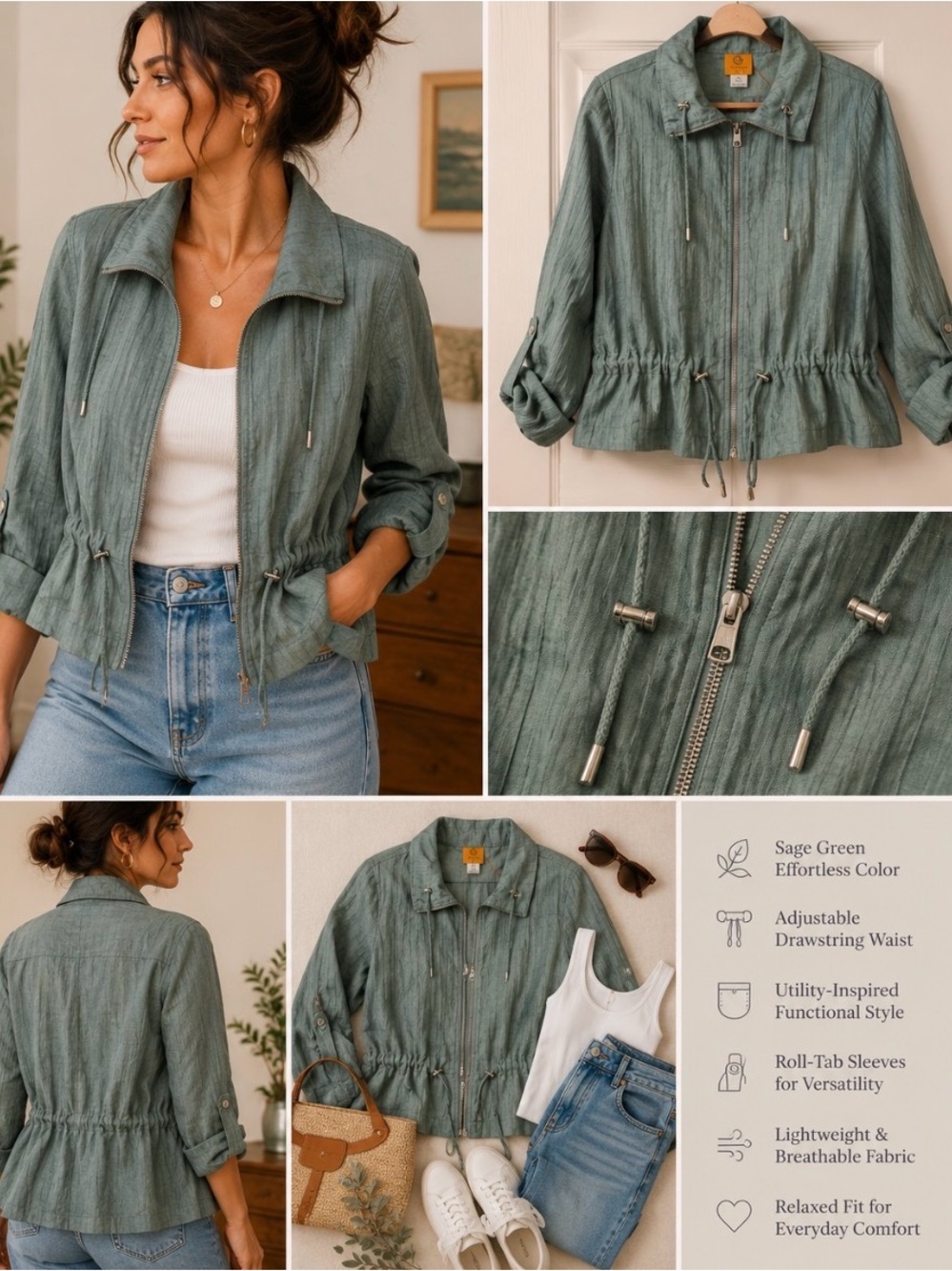 Ruby Rd. Sage Drawstring Utility Jacket
